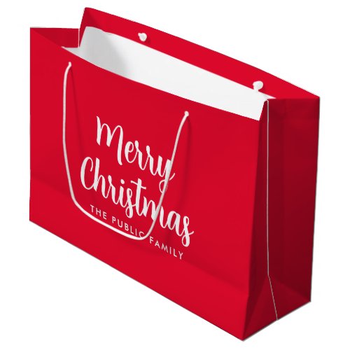 Merry Christmas Typography Script Name Template Large Gift Bag