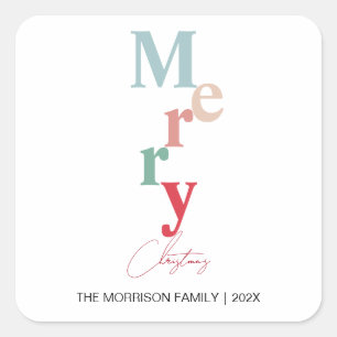 Merry Christmas typography simple light color Square Sticker