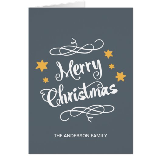 Merry Christmas Typography Slate Gray White Cards (Front)
