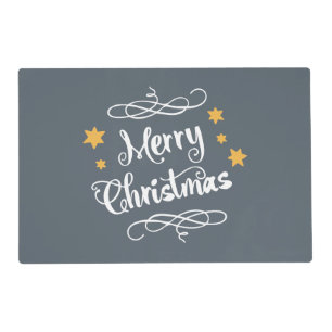 Merry Christmas Typography Slate Gray White Placemat