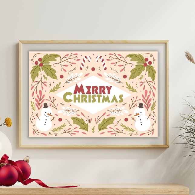 Merry Christmas Typography Snowman Floral Poster (Creator Uploaded)