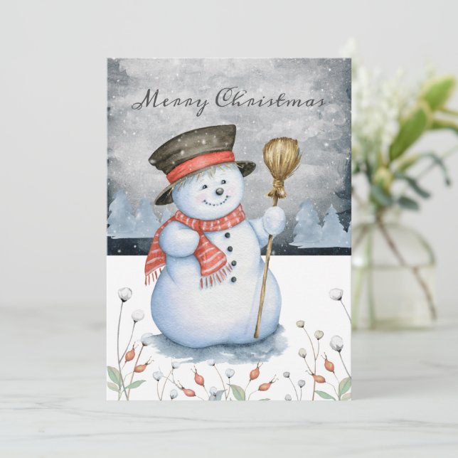 Merry Christmas Typography Snowman Personalized Holiday Card (Standing Front)