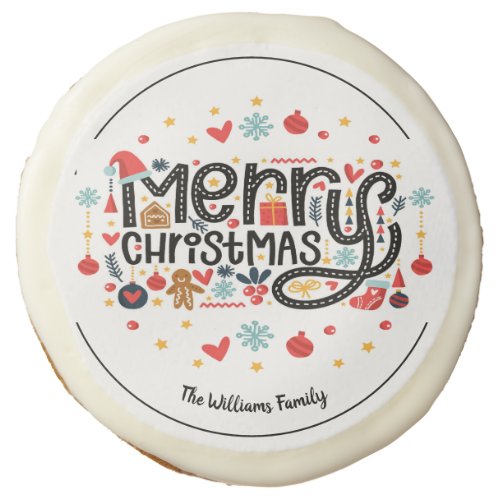 Merry Christmas Typography Sugar Cookie