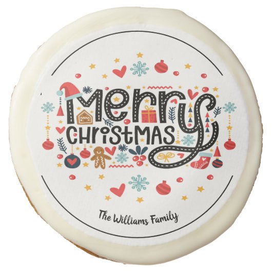 Merry Christmas Typography Sugar Cookie (Front)