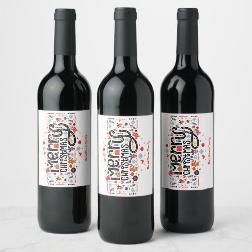 Merry Christmas Typography Wine Label