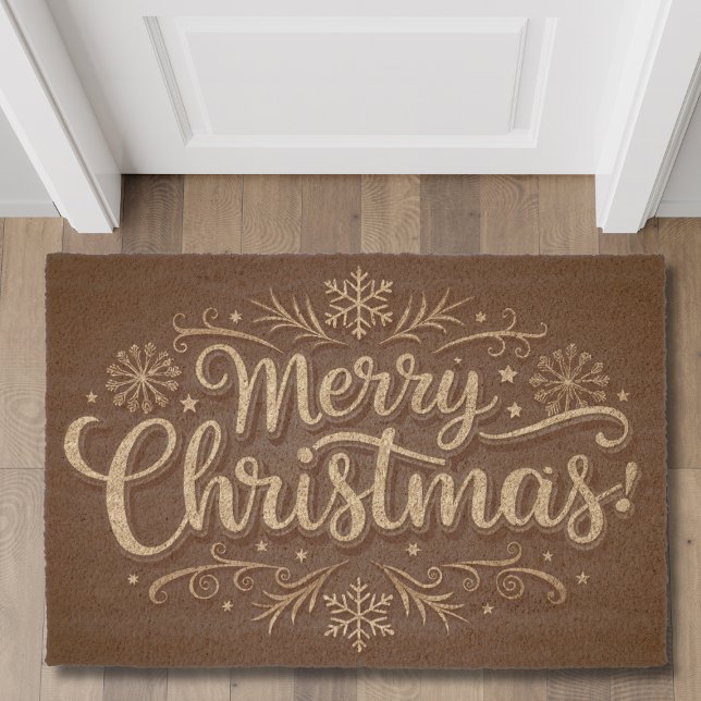 Merry Christmas Typography Winter Snowflakes Fiber Doormat (Creator Uploaded)