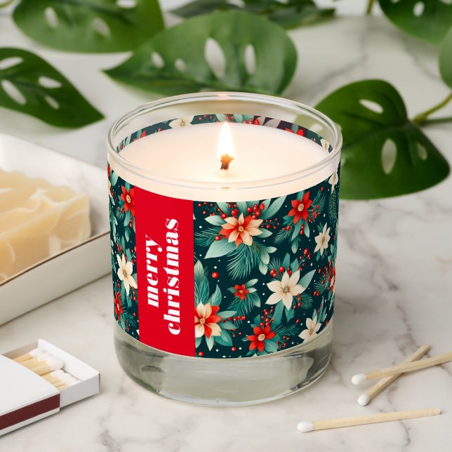 Merry Christmas typography with Christmas pattern Scented Candle (Lit)
