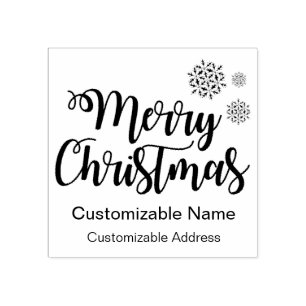 Merry Christmas Typography with Customizable Text Rubber Stamp