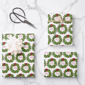 Merry Christmas Typography Wreath Red Green