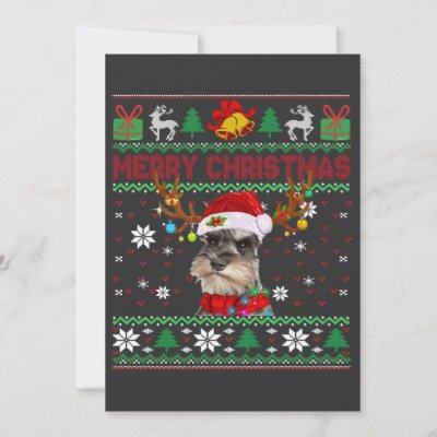 Merry Christmas Ugly Dog Schnauzer Santa Hat Invitation
