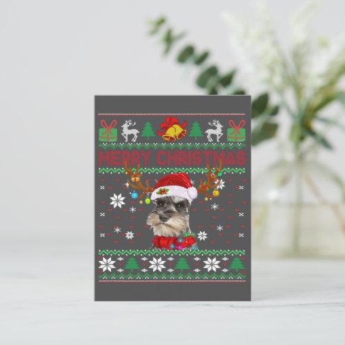 Merry Christmas Ugly Dog Schnauzer Santa Hat Postcard