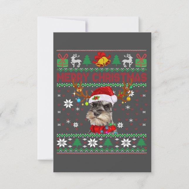 Merry Christmas Ugly Dog Schnauzer Santa Hat RSVP Card (Front)