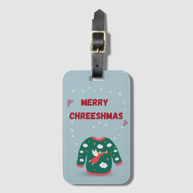Merry Christmas Ugly Sweater Angel Luggage Tag (Front Vertical)