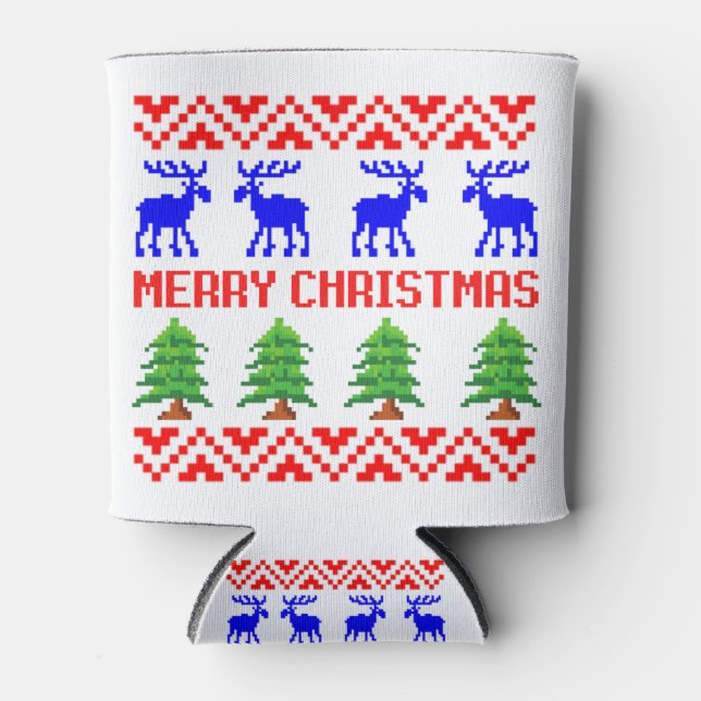 Merry Christmas Ugly Sweater Can Cooler (Front)