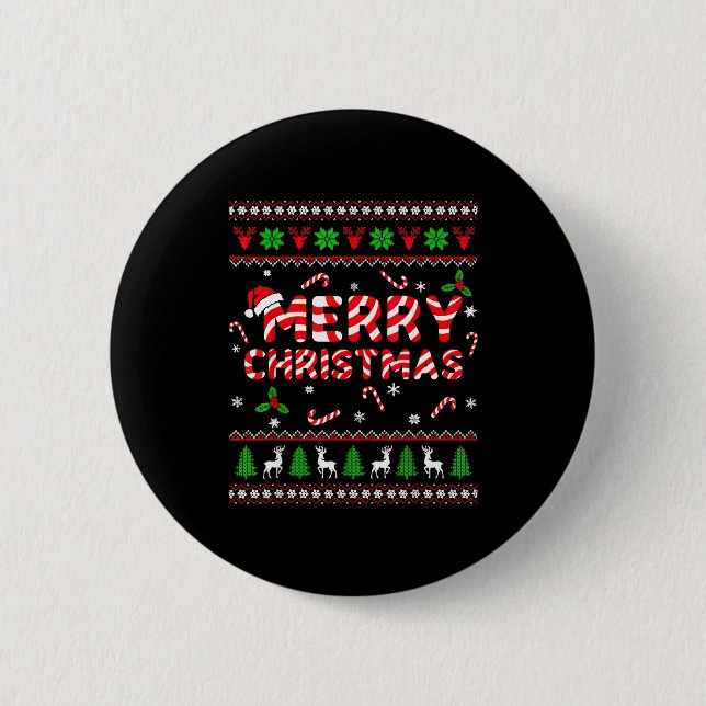 Merry Christmas Ugly Sweater Candy Cane Men Women  Button (Front)