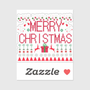 Merry Christmas Ugly Sweater Knit Pattern Sticker