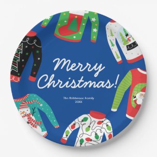 Merry Christmas Ugly Sweater Party Paper Plate