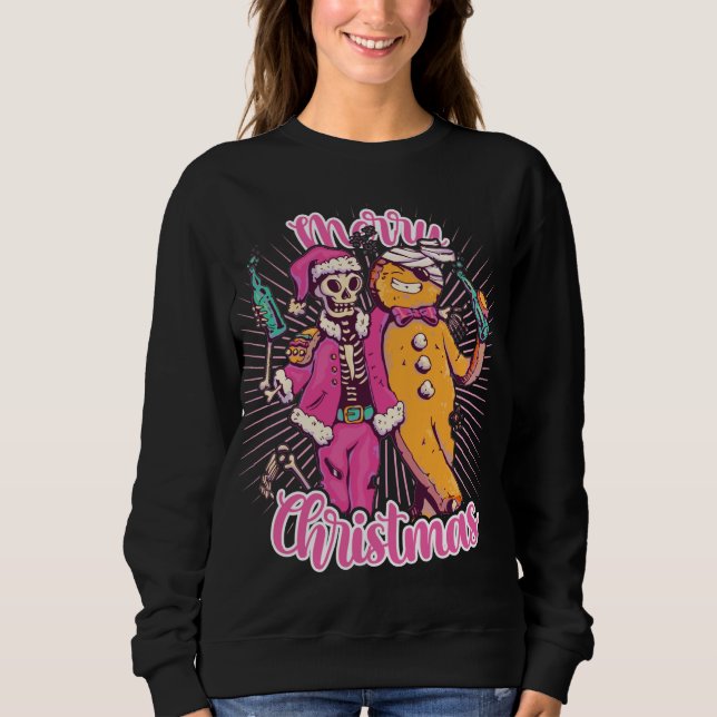 Merry Christmas Ugly Sweater Skeleton Santa Ginger (Front)