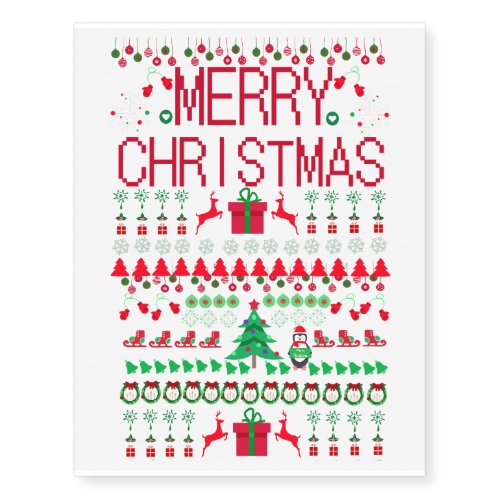 Merry Christmas Ugly Sweater style Temporary Tattoos