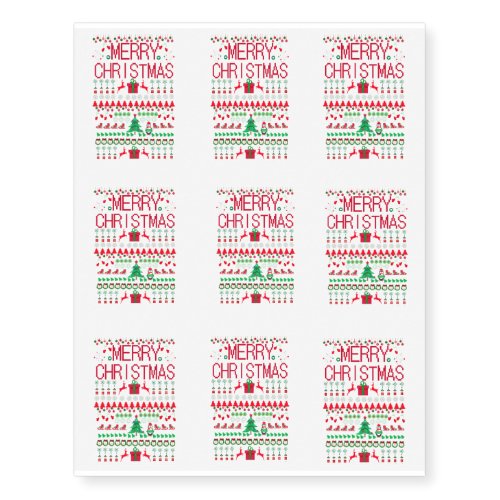 Merry Christmas Ugly Sweater style Temporary Tattoos