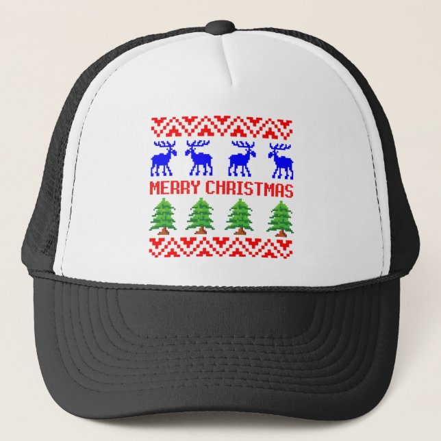Merry Christmas Ugly Sweater Trucker Hat (Front)