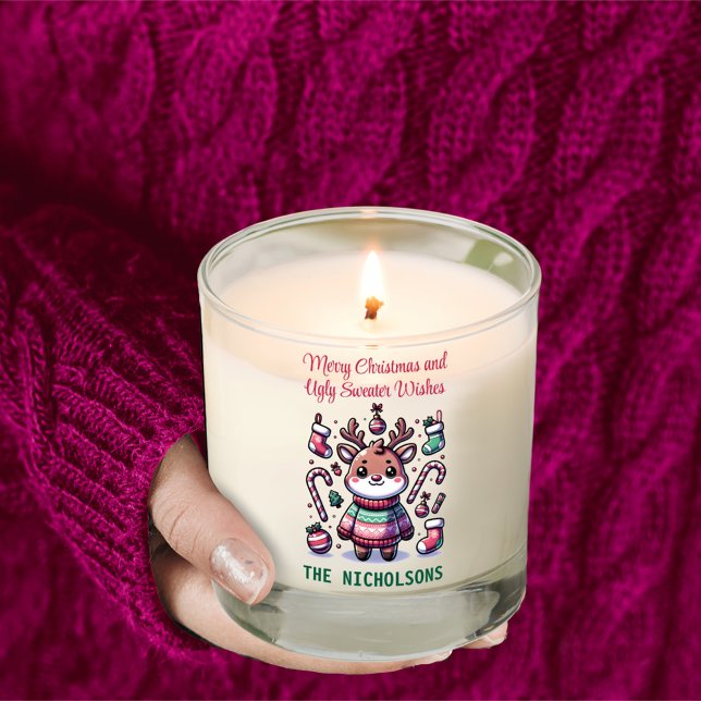 Merry Christmas & Ugly Sweater Wishes Reindeer Scented Candle (Creator Uploaded)