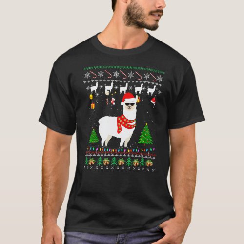Merry Christmas Ugly Xmas Llama Santa Hat Christma T-Shirt