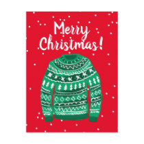 Merry Christmas ugly xmas sweater drawing Holiday Postcard