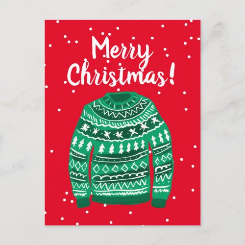 Merry Christmas ugly xmas sweater drawing Holiday Postcard