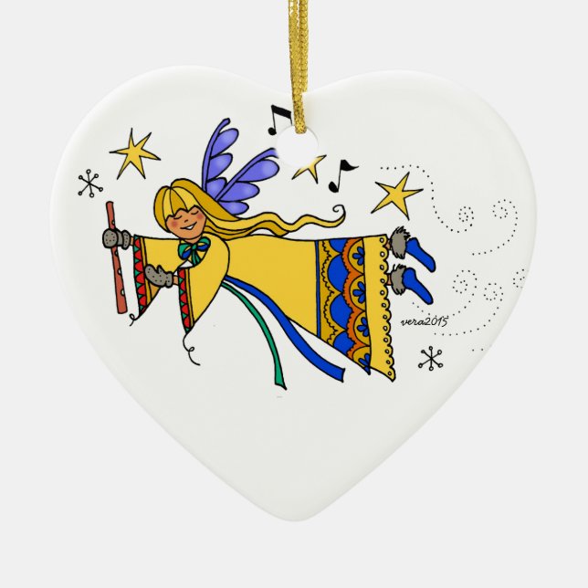 Merry Christmas Ukrainian folk art Angel Ceramic Ornament (Front)