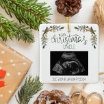 Merry Christmas Uncle Ultrasound Photo Ceramic Ornament<br><div class="desc">Embrace the magic of the season with our Personalized Christmas Tree Ceramic Ornament—an exquisite blend of festive tradition and heartwarming anticipation, designed especially for beloved uncles. Front of the Ornament: Background: A pristine white canvas sets the stage for a beautifully adorned Christmas tree, graced by two charming green ornaments in...</div>