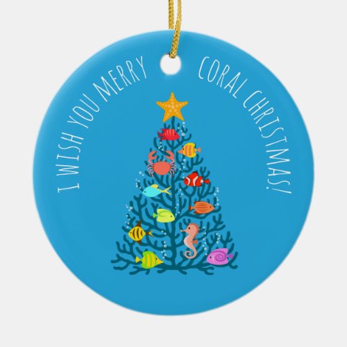 Merry Christmas Undersea Coral Tropical Fish Ceramic Ornament
