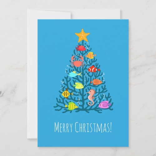 Merry Christmas Undersea Coral Tropical Fish Holiday Card