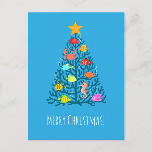 Merry Christmas Undersea Coral Tropical Fish Holiday Postcard