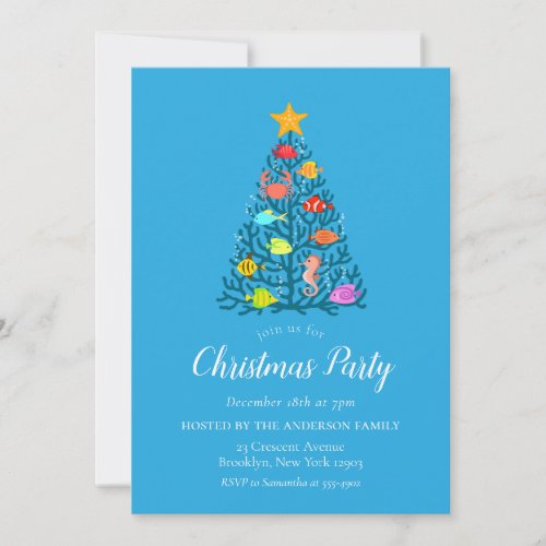 Merry Christmas Undersea Coral Tropical Fish Party Invitation
