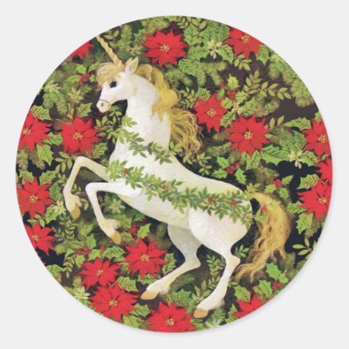 Merry Christmas Unicorn Classic Round Sticker