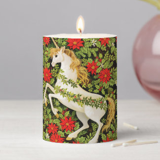 Merry Christmas Unicorn Red Green White Pillar Candle