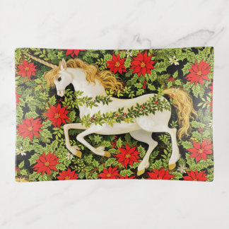 Merry Christmas Unicorn Red Green White Trinket Tray