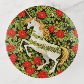Merry Christmas Unicorn Red Green White Trinket Tray