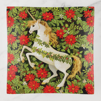 Merry Christmas Unicorn Red Green White Trinket Tray