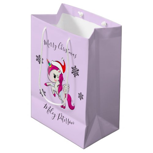 Merry Christmas unicorn  snowflakes personalized Medium Gift Bag