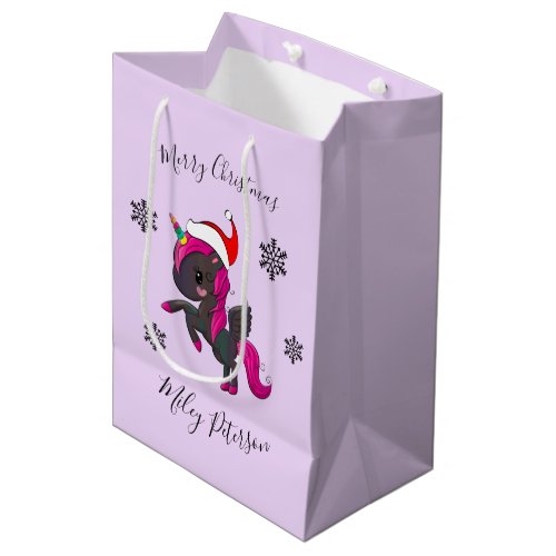 Merry Christmas unicorn  snowflakes personalized Medium Gift Bag