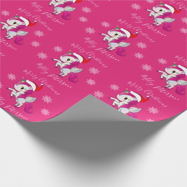 Merry Christmas unicorn & snowflakes personalized Wrapping Paper (Corner)