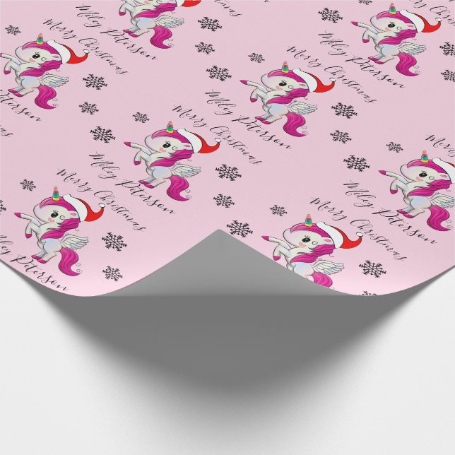 Merry Christmas unicorn & snowflakes personalized Wrapping Paper (Corner)