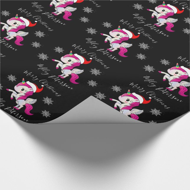 Merry Christmas unicorn & snowflakes personalized Wrapping Paper (Corner)