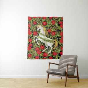 Merry Christmas Unicorn Tapestry