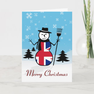Merry Christmas Union Jack British Snowman Card at Zazzle
