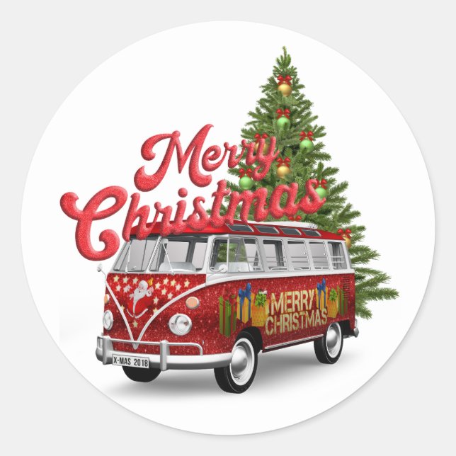 Merry Christmas Van Classic Round Sticker (Front)