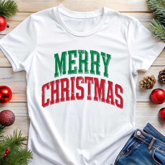 Merry Christmas Varsity Typography Tri-Blend Shirt (Creator Uploaded)