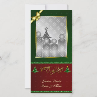 Merry Christmas Vertical Gold Finish Photocard Holiday Card